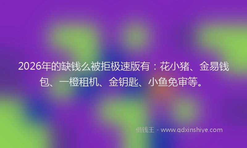 2026年的缺钱么被拒极速版有：花小猪、金易钱包、一橙租机、金钥匙、小鱼免审等。