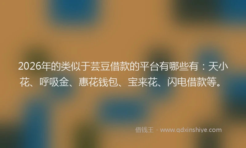 2026年的类似于芸豆借款的平台有哪些有：天小花、呼吸金、惠花钱包、宝来花、闪电借款等。