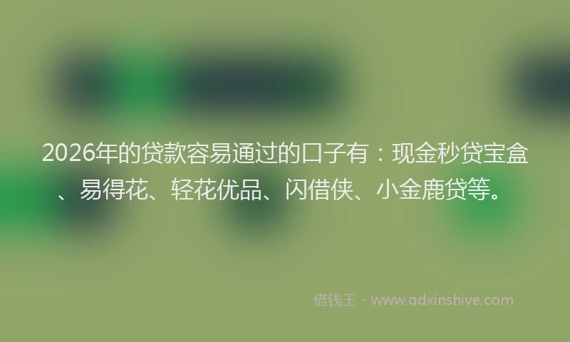 2026年的贷款容易通过的口子有：现金秒贷宝盒、易得花、轻花优品、闪借侠、小金鹿贷等。