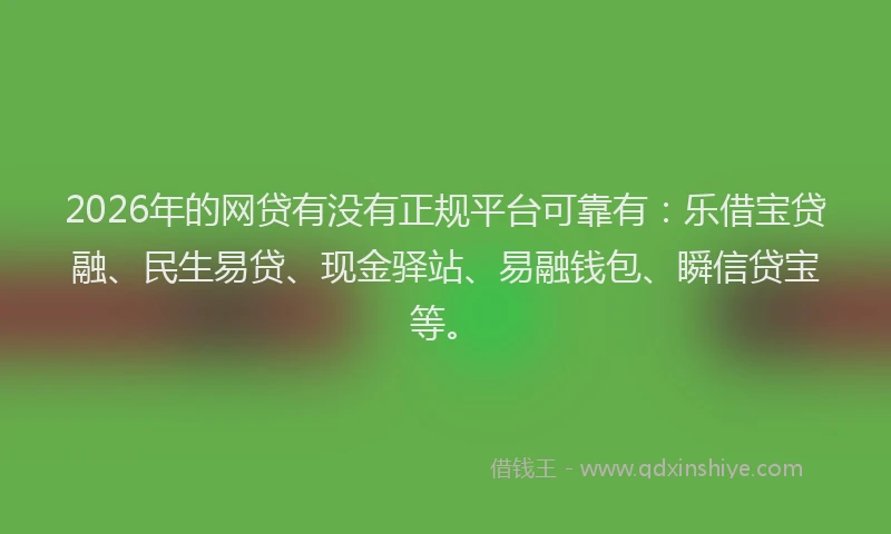 2026年的网贷有没有正规平台可靠有：乐借宝贷融、民生易贷、现金驿站、易融钱包、瞬信贷宝等。