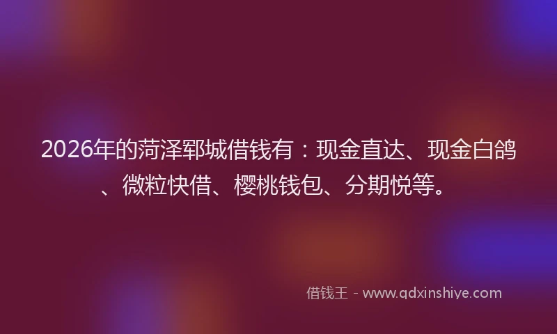 2026年的菏泽郓城借钱有：现金直达、现金白鸽、微粒快借、樱桃钱包、分期悦等。