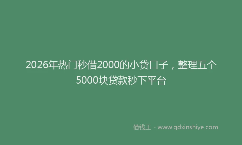 2026年热门秒借2000的小贷口子，整理五个5000块贷款秒下平台