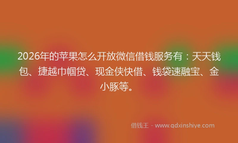 2026年的苹果怎么开放微信借钱服务有：天天钱包、捷越巾帼贷、现金侠快借、钱袋速融宝、金小豚等。