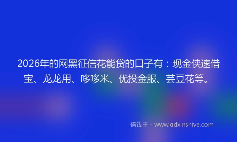 2026年的网黑征信花能贷的口子有：现金侠速借宝、龙龙用、哆哆米、优投金服、芸豆花等。