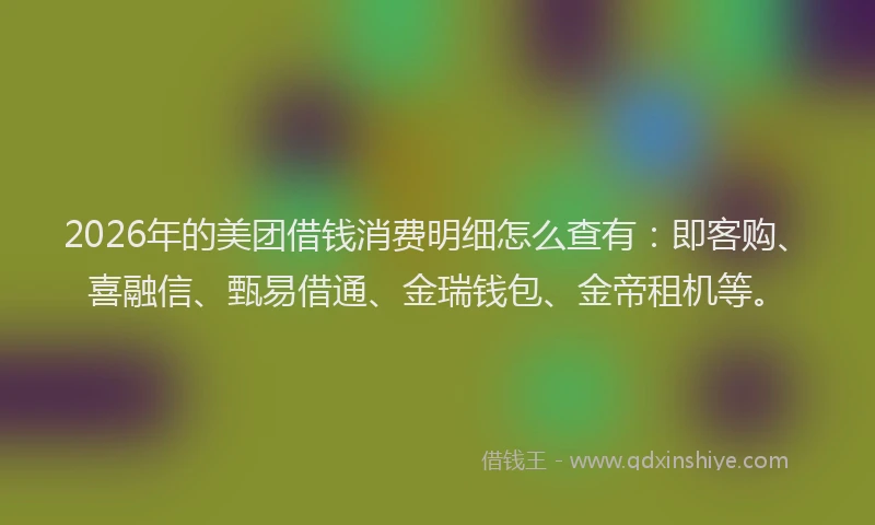 2026年的美团借钱消费明细怎么查有：即客购、喜融信、甄易借通、金瑞钱包、金帝租机等。