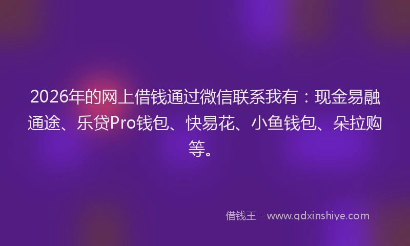 2026年的网上借钱通过微信联系我有：现金易融通途、乐贷Pro钱包、快易花、小鱼钱包、朵拉购等。