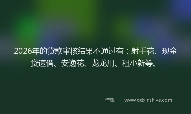 2026年的贷款审核结果不通过有：射手花、现金贷速借、安逸花、龙龙用、租小新等。