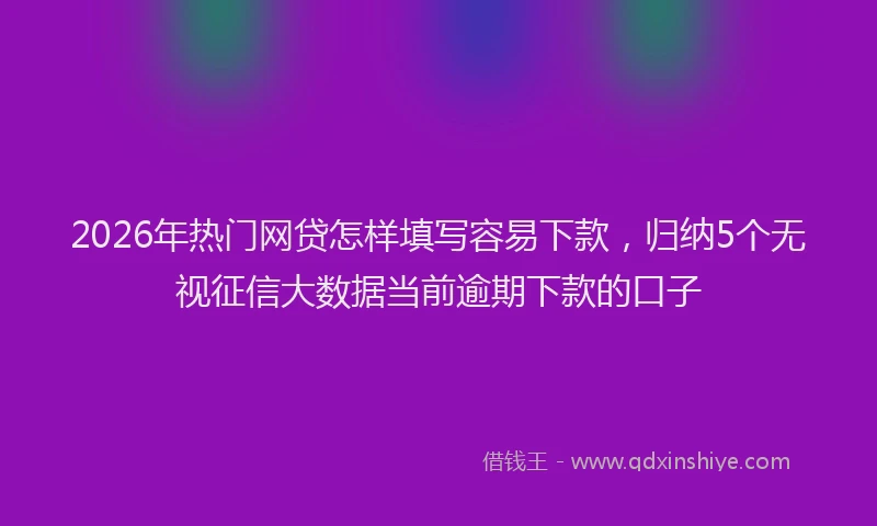2026年热门网贷怎样填写容易下款，归纳5个无视征信大数据当前逾期下款的口子