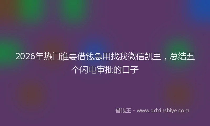 2026年热门谁要借钱急用找我微信凯里，总结五个闪电审批的口子