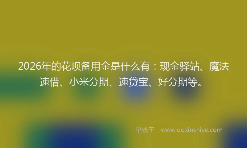 2026年的花呗备用金是什么有：现金驿站、魔法速借、小米分期、速贷宝、好分期等。