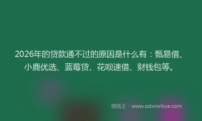 2026年的贷款通不过的原因是什么有：甄易借、小鹿优选、蓝莓贷、花呗速借、财钱包等。