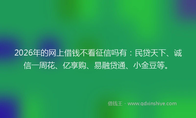 2026年的网上借钱不看征信吗有：民贷天下、诚信一周花、亿享购、易融贷通、小金豆等。