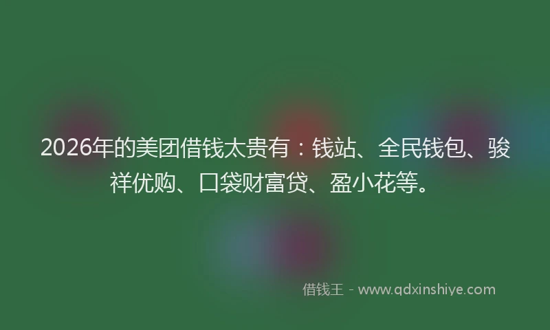 2026年的美团借钱太贵有：钱站、全民钱包、骏祥优购、口袋财富贷、盈小花等。