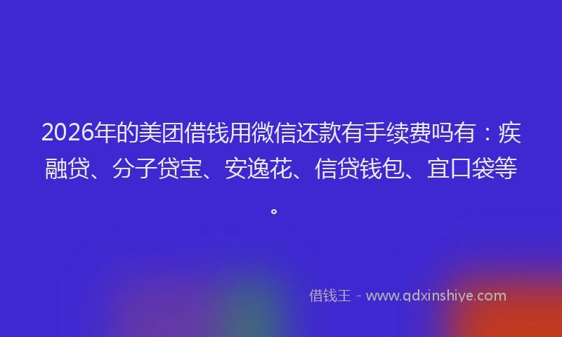2026年的美团借钱用微信还款有手续费吗有:疾融贷、分子贷宝、安逸花、信贷钱包、宜口袋等。
