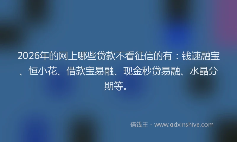 2026年的网上哪些贷款不看征信的有：钱速融宝、恒小花、借款宝易融、现金秒贷易融、水晶分期等。