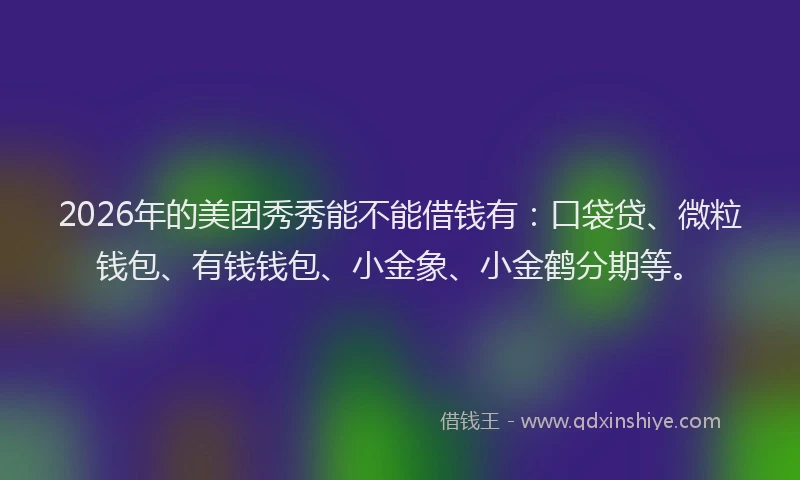 2026年的美团秀秀能不能借钱有：口袋贷、微粒钱包、有钱钱包、小金象、小金鹤分期等。