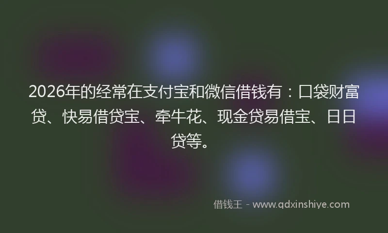 2026年的经常在支付宝和微信借钱有：口袋财富贷、快易借贷宝、牵牛花、现金贷易借宝、日日贷等。