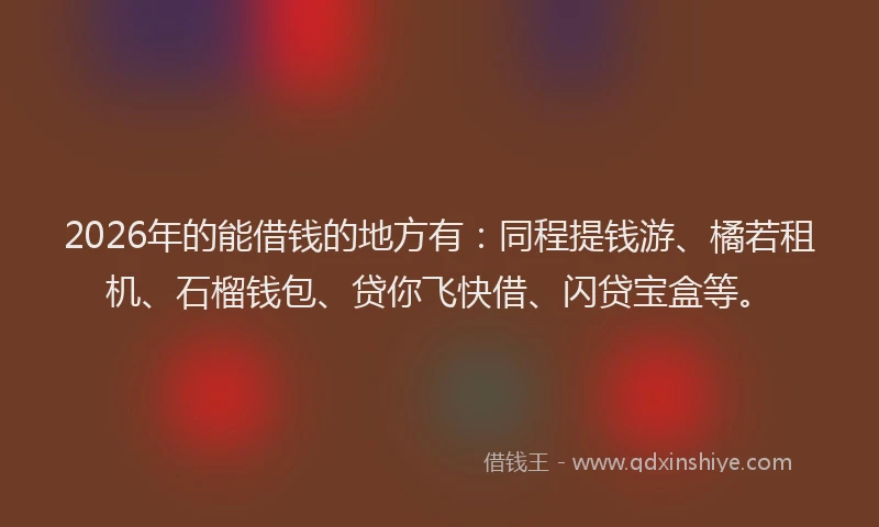 2026年的能借钱的地方有:同程提钱游、橘若租机、石榴钱包、贷你飞快借、闪贷宝盒等。