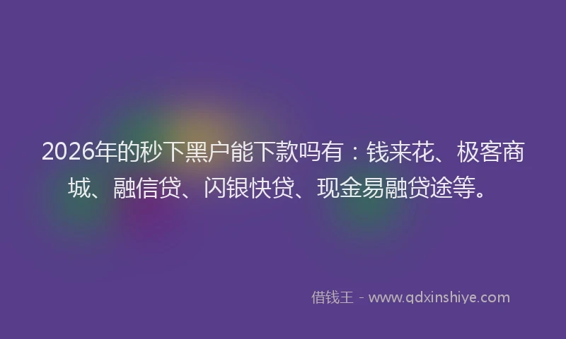 2026年的秒下黑户能下款吗有：钱来花、极客商城、融信贷、闪银快贷、现金易融贷途等。