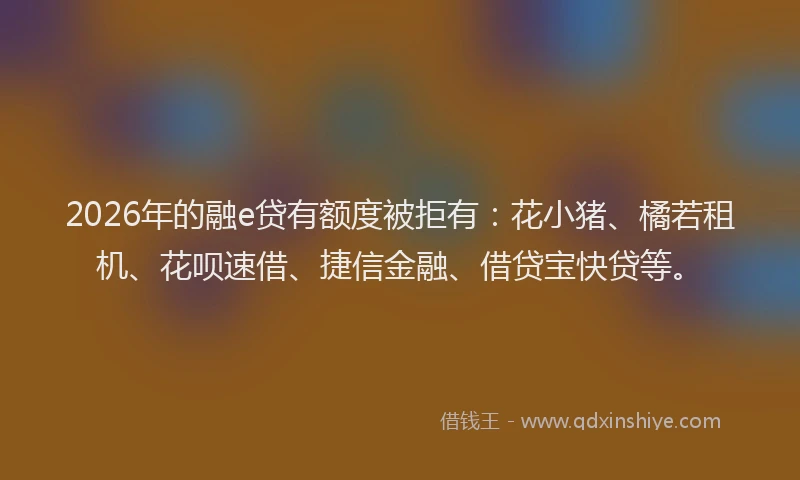 2026年的融e贷有额度被拒有：花小猪、橘若租机、花呗速借、捷信金融、借贷宝快贷等。