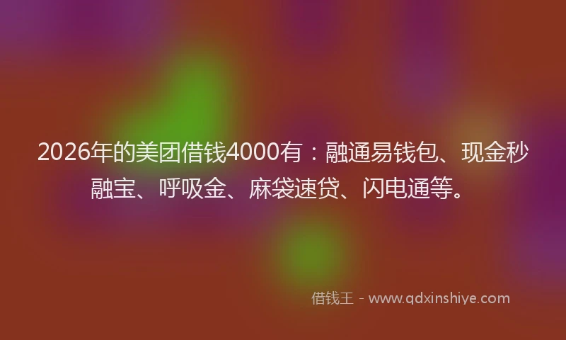 2026年的美团借钱4000有：融通易钱包、现金秒融宝、呼吸金、麻袋速贷、闪电通等。