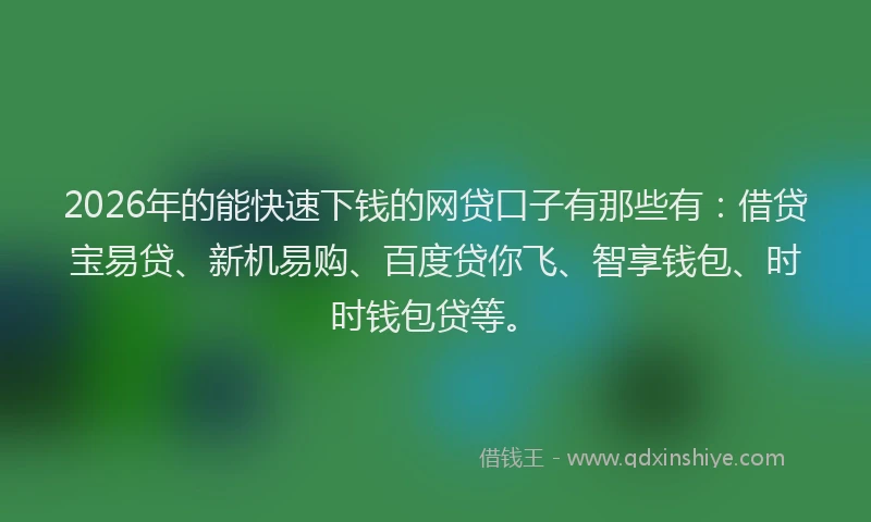 2026年的能快速下钱的网贷口子有那些有：借贷宝易贷、新机易购、百度贷你飞、智享钱包、时时钱包贷等。