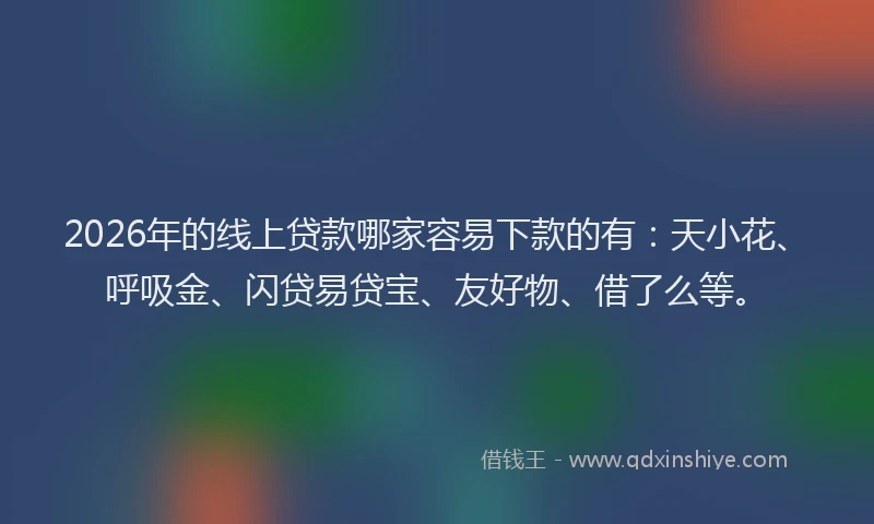 2026年的线上贷款哪家容易下款的有：天小花、呼吸金、闪贷易贷宝、友好物、借了么等。