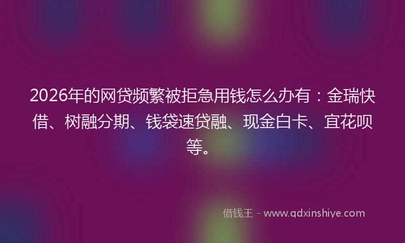 2026年的网贷频繁被拒急用钱怎么办有:金瑞快借、树融分期、钱袋速贷融、现金白卡、宜花呗等。
