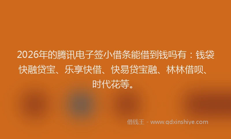 2026年的腾讯电子签小借条能借到钱吗有:钱袋快融贷宝、乐享快借、快易贷宝融、林林借呗、时代花等。