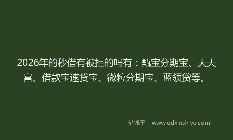 2026年的秒借有被拒的吗有：甄宝分期宝、天天富、借款宝速贷宝、微粒分期宝、蓝领贷等。
