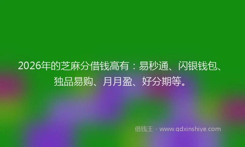 2026年的芝麻分借钱高有：易秒通、闪银钱包、独品易购、月月盈、好分期等。