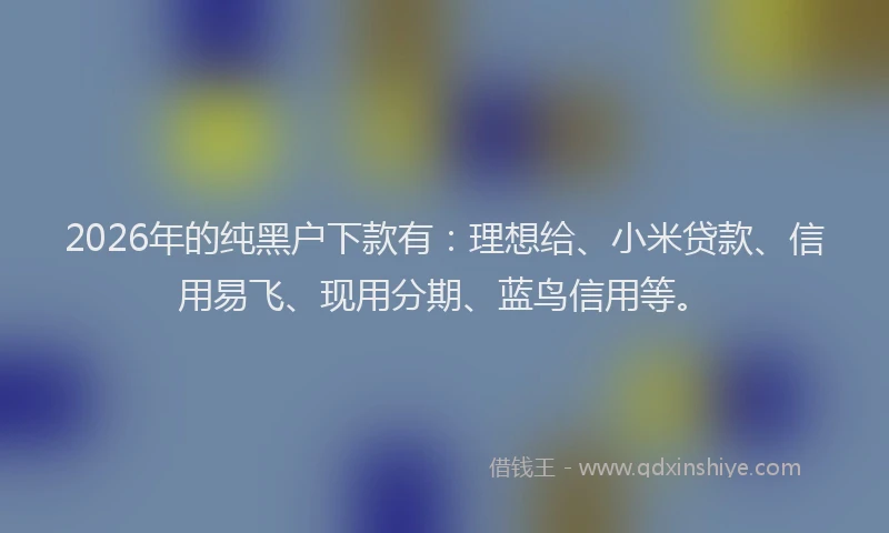 2026年的纯黑户下款有:理想给、小米贷款、信用易飞、现用分期、蓝鸟信用等。