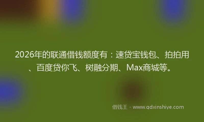 2026年的联通借钱额度有：速贷宝钱包、拍拍用、百度贷你飞、树融分期、Max商城等。