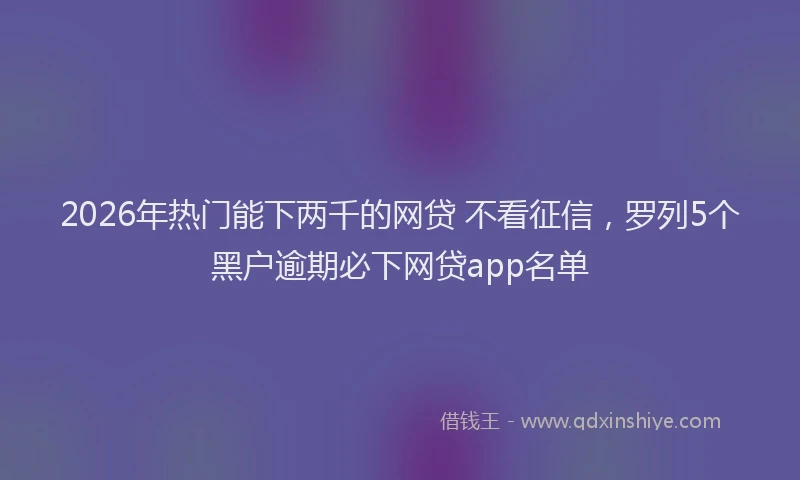 2026年热门能下两千的网贷 不看征信，罗列5个黑户逾期必下网贷app名单