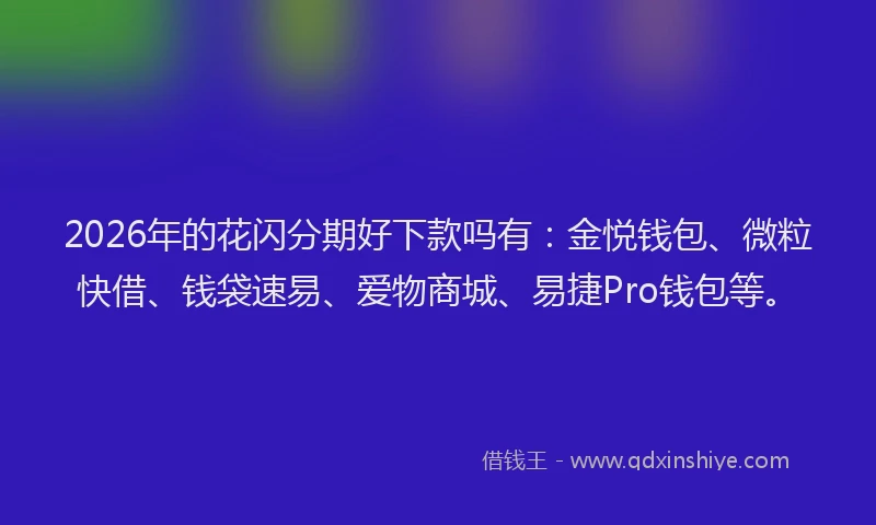 2026年的花闪分期好下款吗有:金悦钱包、微粒快借、钱袋速易、爱物商城、易捷Pro钱包等。