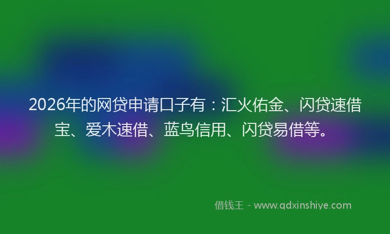 2026年的网贷申请口子有：汇火佑金、闪贷速借宝、爱木速借、蓝鸟信用、闪贷易借等。