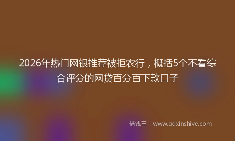 2026年热门网银推荐被拒农行，概括5个不看综合评分的网贷百分百下款口子