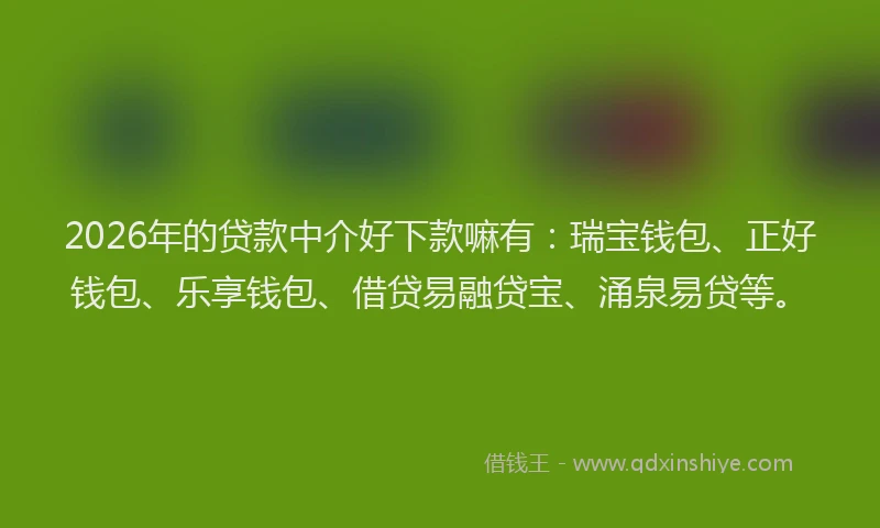 2026年的贷款中介好下款嘛有：瑞宝钱包、正好钱包、乐享钱包、借贷易融贷宝、涌泉易贷等。