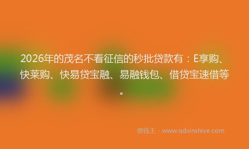 2026年的茂名不看征信的秒批贷款有:E享购、快莱购、快易贷宝融、易融钱包、借贷宝速借等。