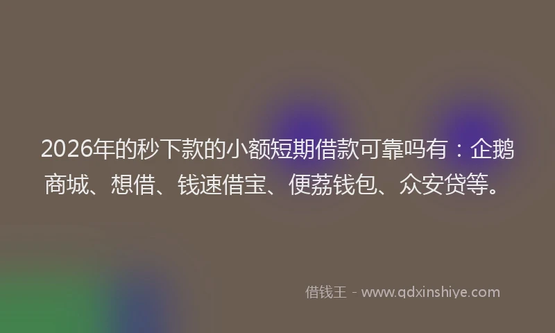 2026年的秒下款的小额短期借款可靠吗有：企鹅商城、想借、钱速借宝、便荔钱包、众安贷等。