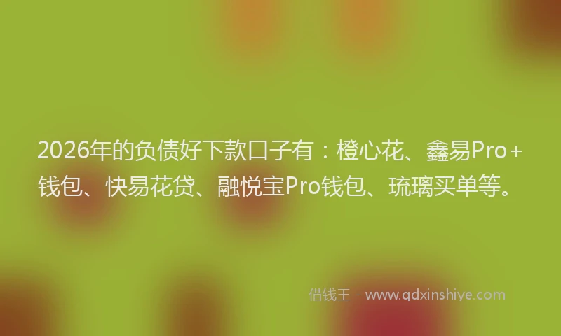2026年的负债好下款口子有：橙心花、鑫易Pro+钱包、快易花贷、融悦宝Pro钱包、琉璃买单等。