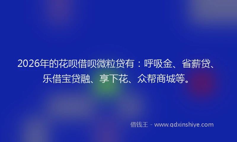 2026年的花呗借呗微粒贷有：呼吸金、省薪贷、乐借宝贷融、享下花、众帮商城等。