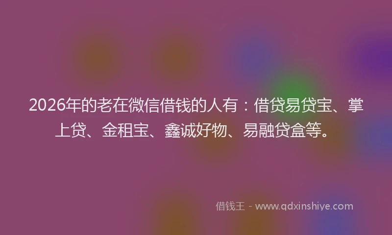 2026年的老在微信借钱的人有：借贷易贷宝、掌上贷、金租宝、鑫诚好物、易融贷盒等。