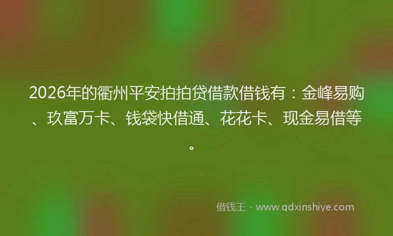 2026年的衢州平安拍拍贷借款借钱有：金峰易购、玖富万卡、钱袋快借通、花花卡、现金易借等。