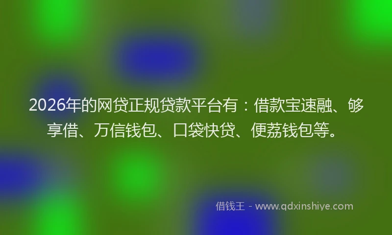 2026年的网贷正规贷款平台有：借款宝速融、够享借、万信钱包、口袋快贷、便荔钱包等。