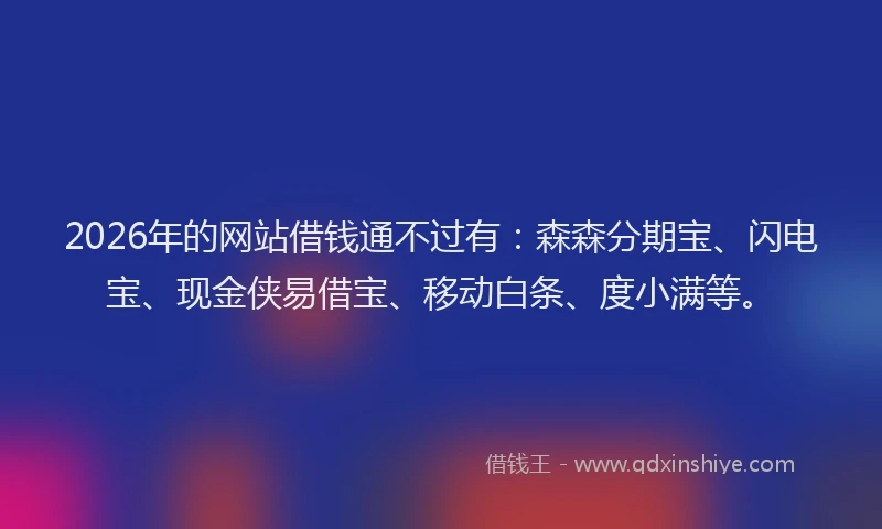 2026年的网站借钱通不过有：森森分期宝、闪电宝、现金侠易借宝、移动白条、度小满等。