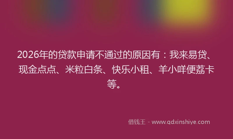 2026年的贷款申请不通过的原因有：我来易贷、现金点点、米粒白条、快乐小租、羊小咩便荔卡等。