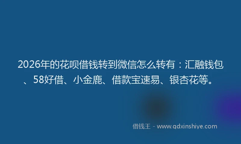 2026年的花呗借钱转到微信怎么转有：汇融钱包、58好借、小金鹿、借款宝速易、银杏花等。