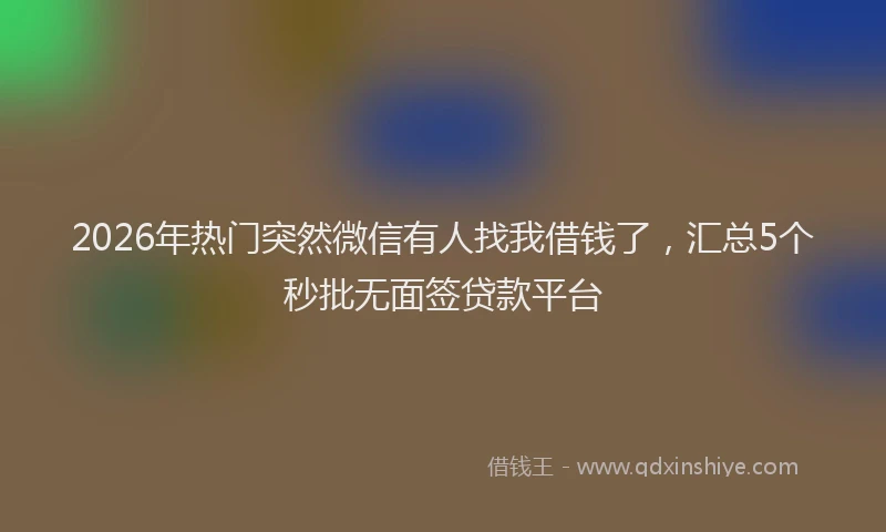 2026年热门突然微信有人找我借钱了,汇总5个秒批无面签贷款平台