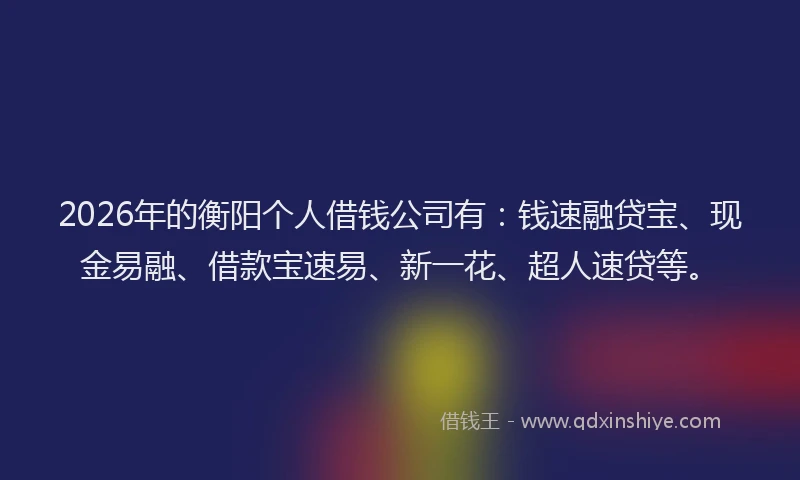 2026年的衡阳个人借钱公司有：钱速融贷宝、现金易融、借款宝速易、新一花、超人速贷等。
